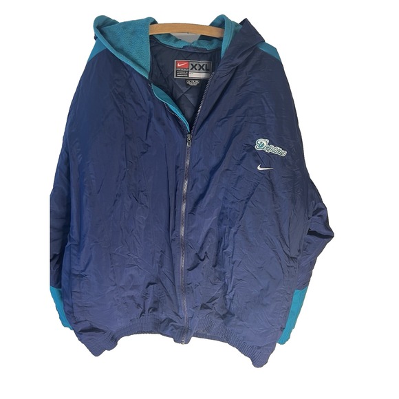 Vtg NFL Miami Dolphins Nike Team Blue Jacket Windbreaker Men XXL Hood Quilted